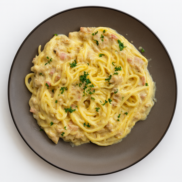 Spaghetti 'carbonara' roomsaus met kip en spek