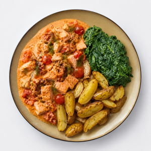 Mediterrane zalm met rozemarijn wedges en spinazie